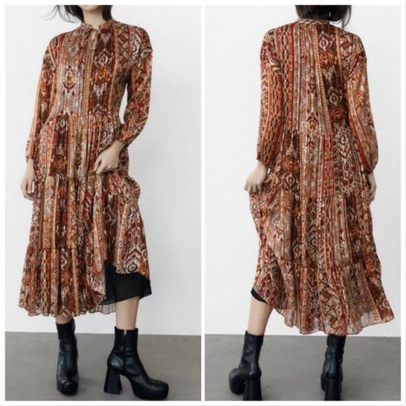 ZARA WOMAN PRINTED MIDI DRESS. NWT. $119 MSRP. Multicolored . Small. Lined. - Picture 1 of 4